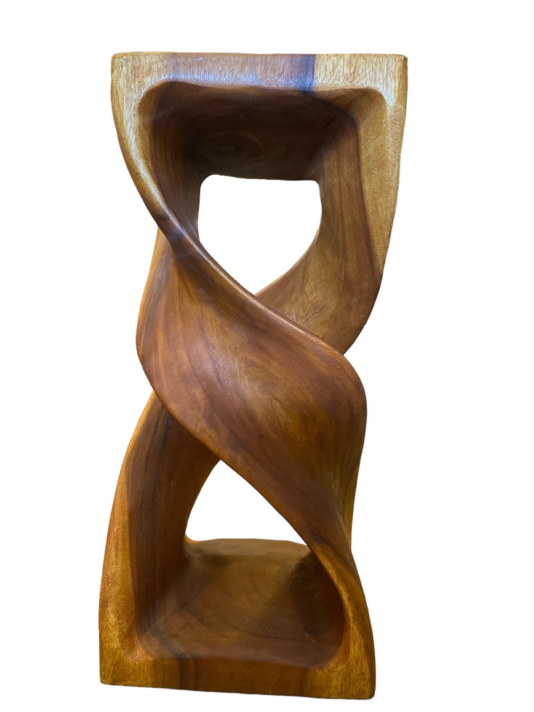Organic Modern Double Twist Hand Carved Chamcha Wood