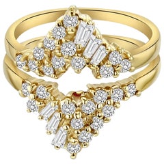Double V Baguette-Diamantring Guard .75cttw 14k Gelbgold