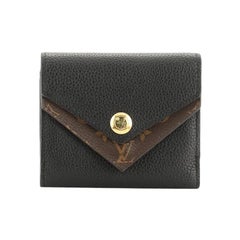 Double V Compact Wallet Leather with Monogram Canvas