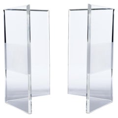 Double V-Shape Vintage Modern Acrylic Frosted Band Lucite Dining Table Bases 