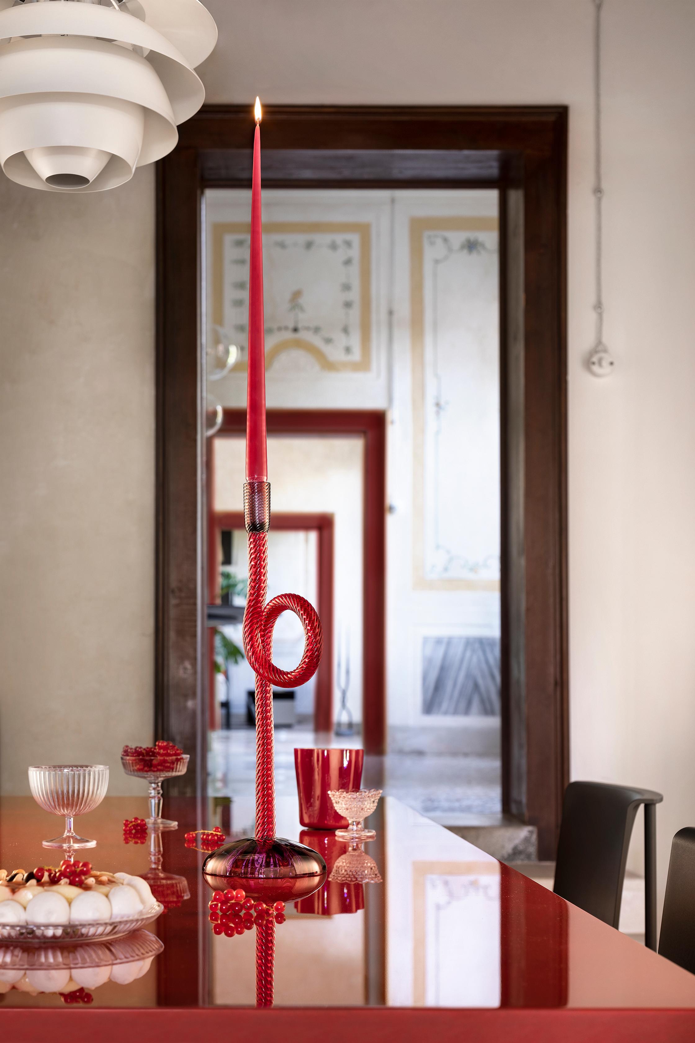 Double Venetian Knot Murano Glass Candleholder by Aina Kari Siglo XXI y contemporáneo en venta