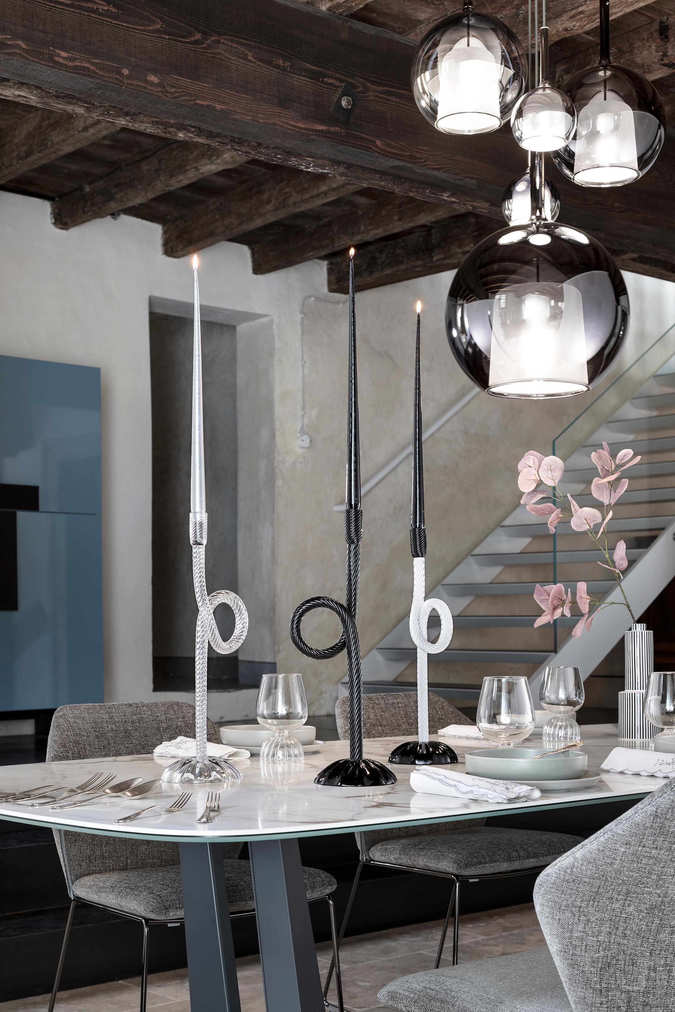 Double Venetian Knot Murano Glass Candleholder by Aina Kari en venta 1