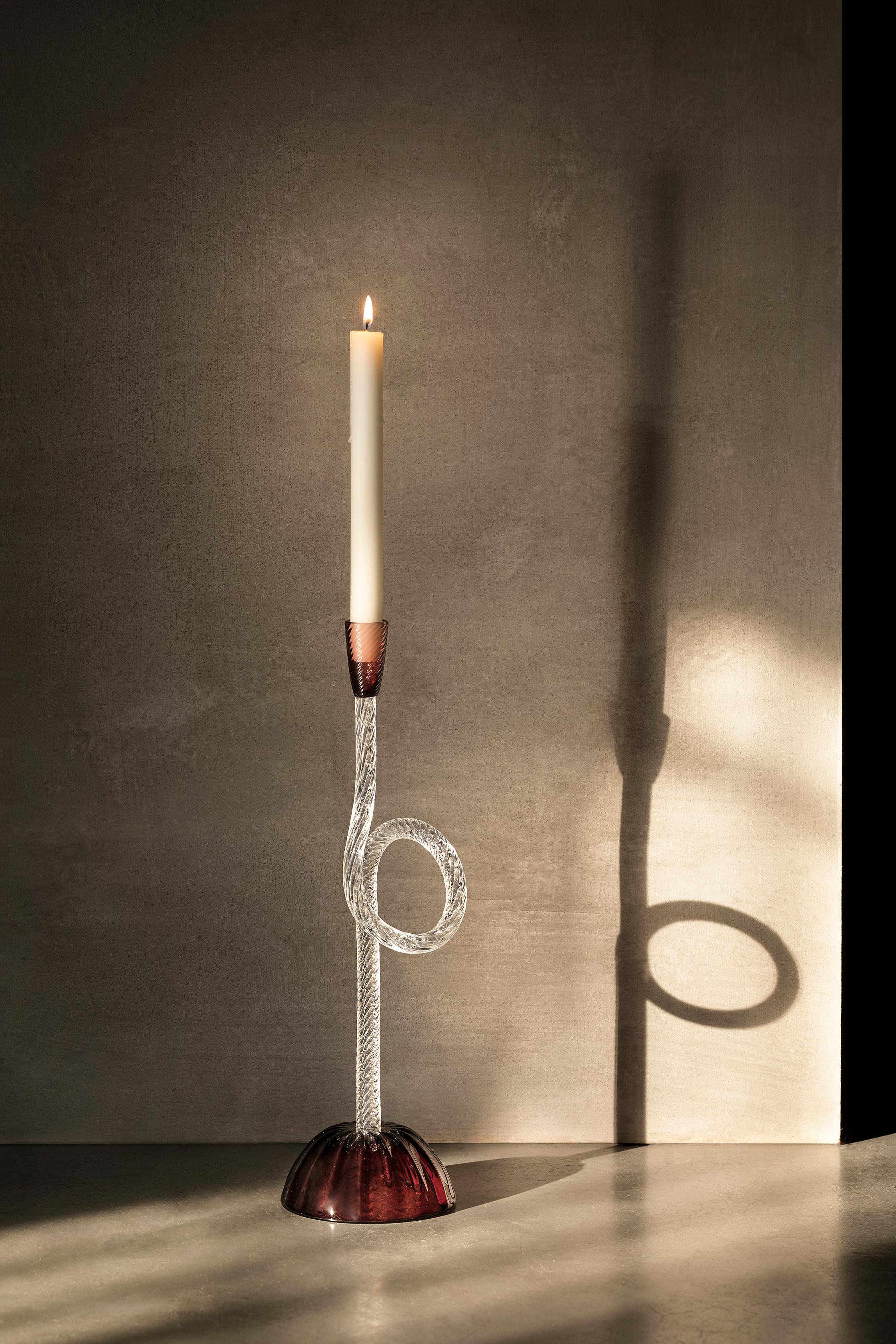 Double Venetian Knot Murano Glass Candleholder by Aina Kari en venta 2