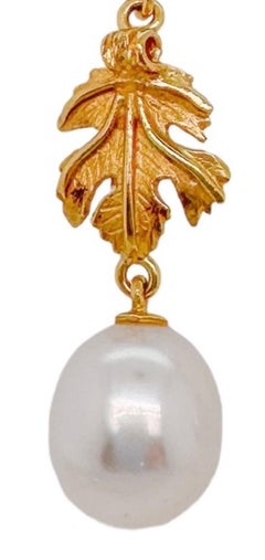Double Vine Leaf Earrings - 18ct yellow gold with South Sea pearl drop