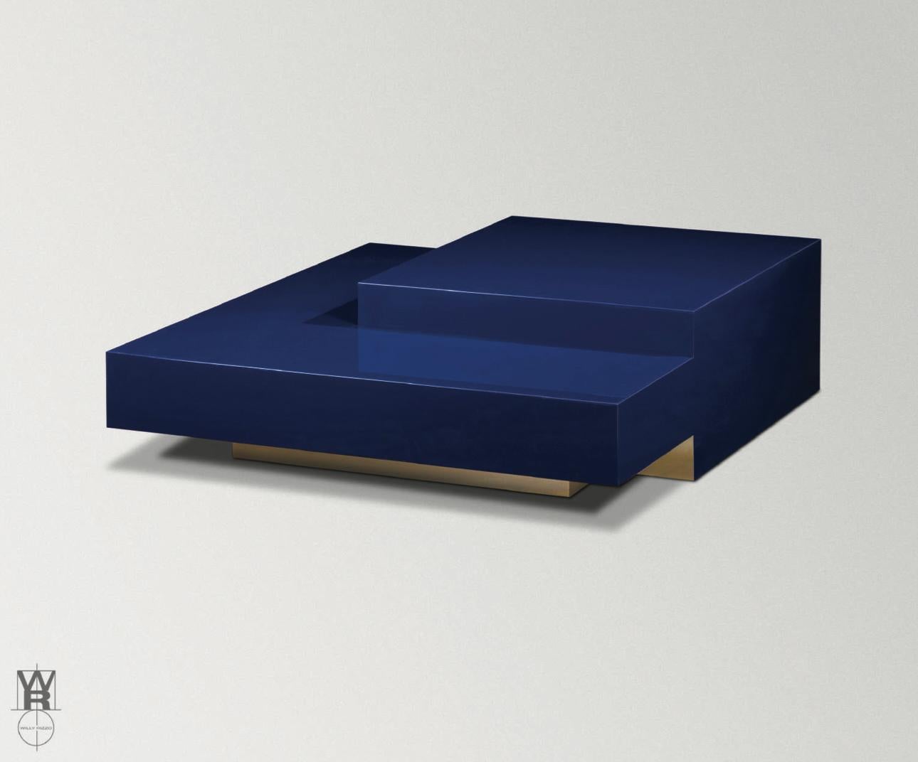 Brossé Table basse à double volume Willy Rizzo en vente