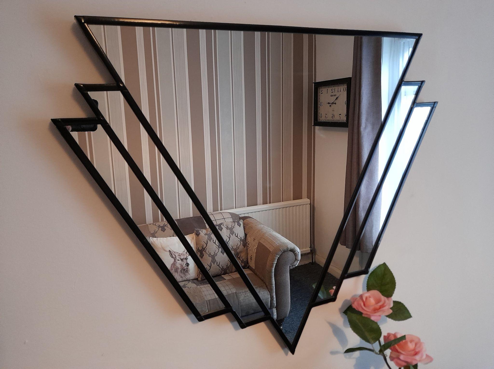 Art déco Double W Art Deco Wall Mirror in Black en vente