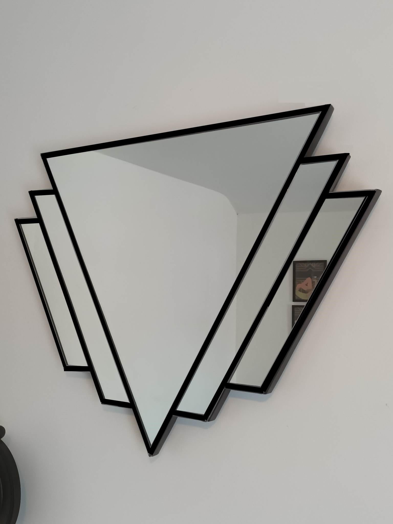 Britannique Double W Art Deco Wall Mirror in Black en vente