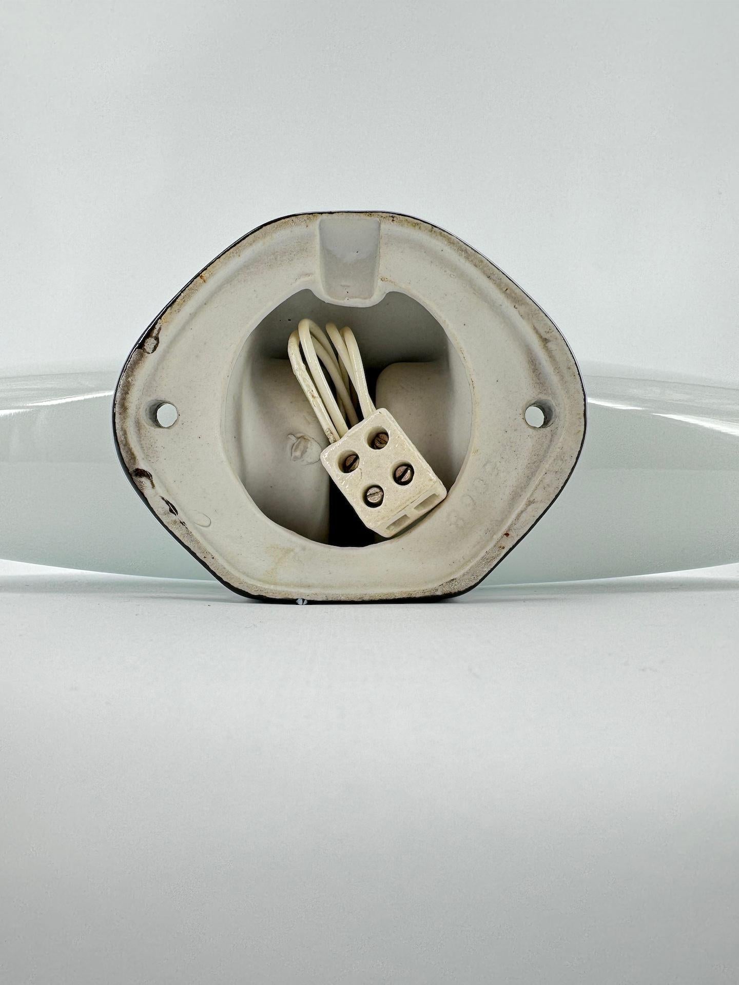 Mid-20th Century Double Wall Lamp by Wilhelm Wagenfeld Lindner 1958 Opaline and Black Porcelain