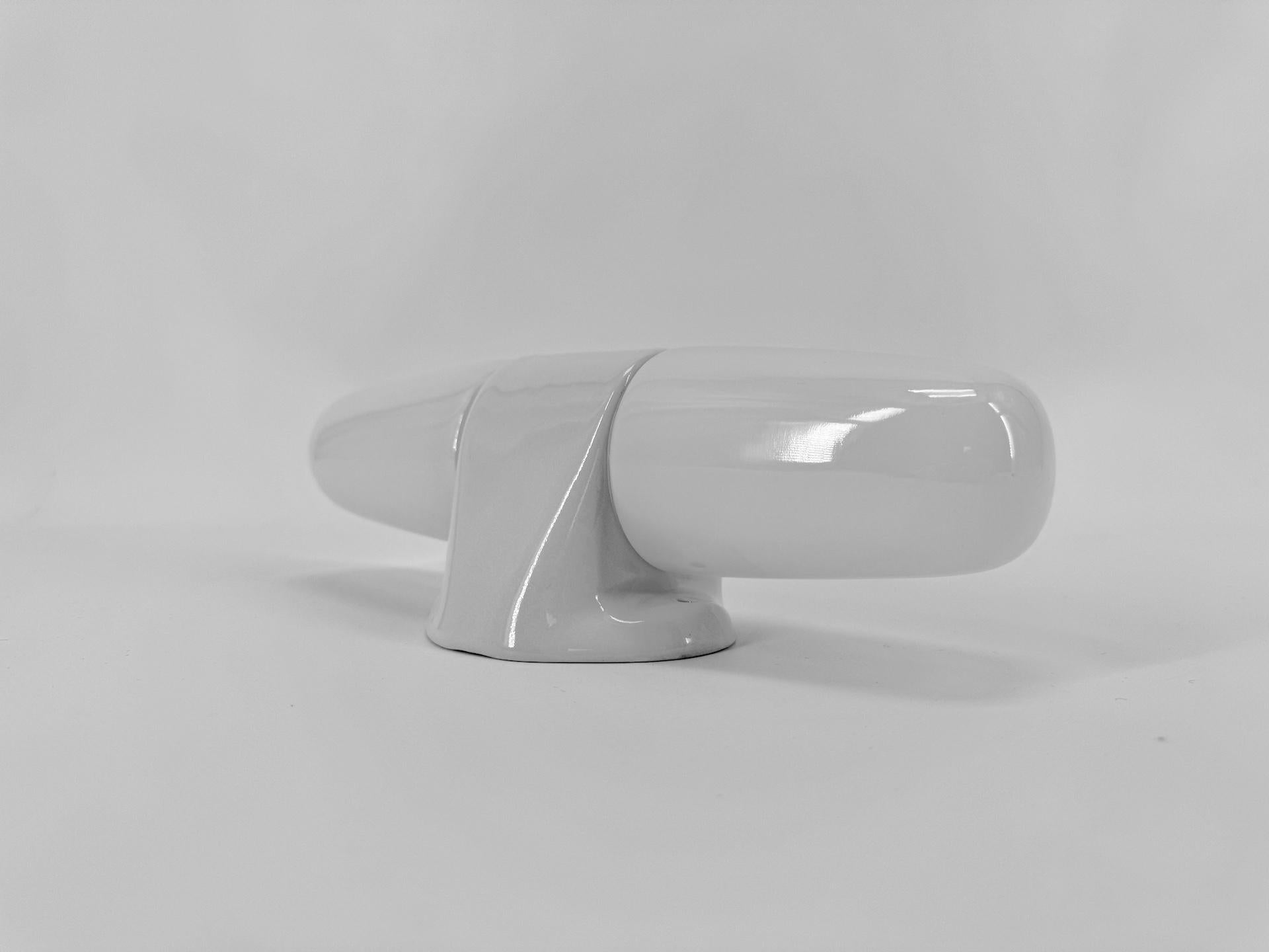 Double Wall Lamp by Wilhelm Wagenfeld Lindner 1958 Opaline and White Porcelain For Sale 3