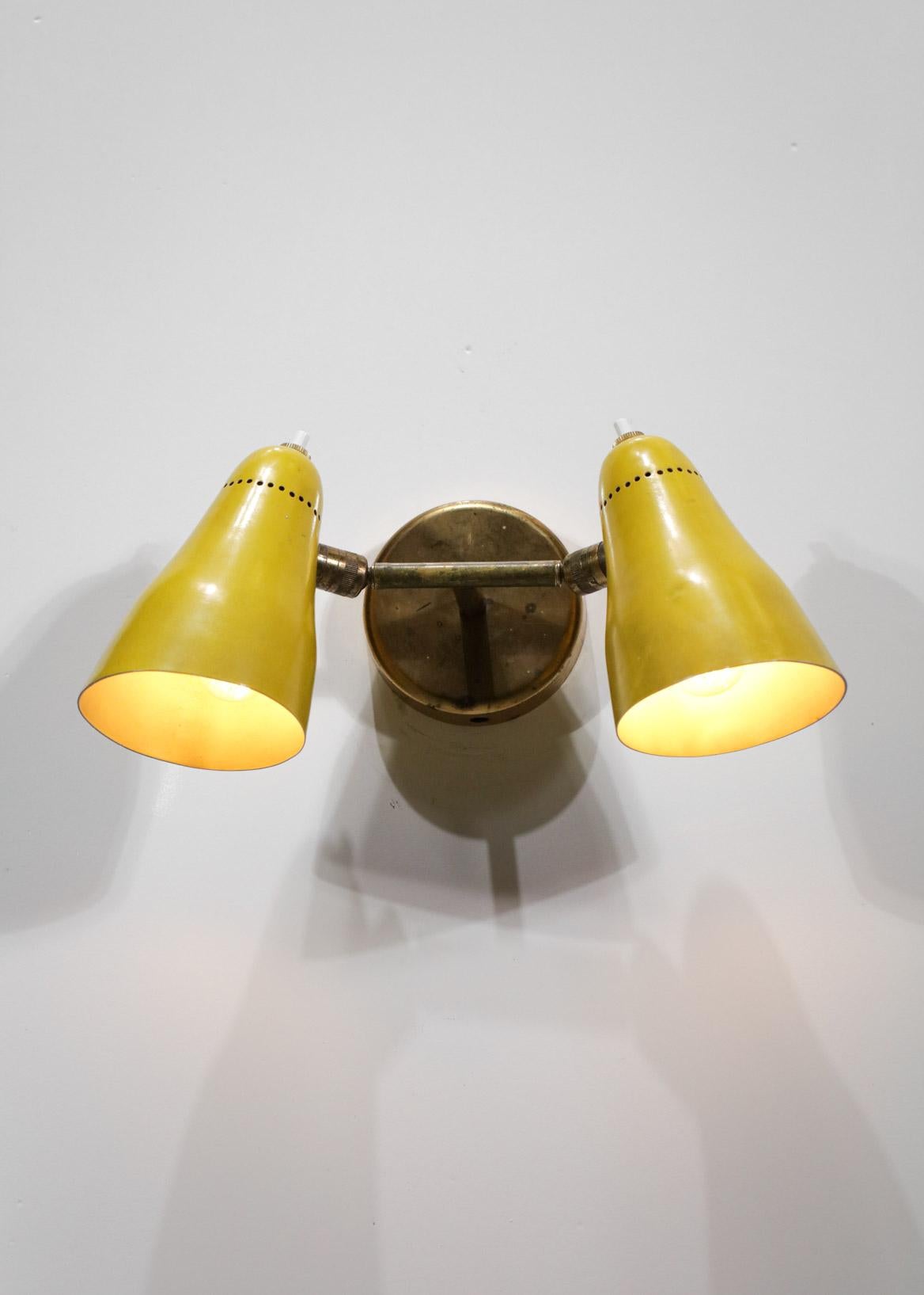 Double Wall Lamp French 50's Brass Vintage Design Pierre Guariche's Style In Good Condition In Lyon, FR