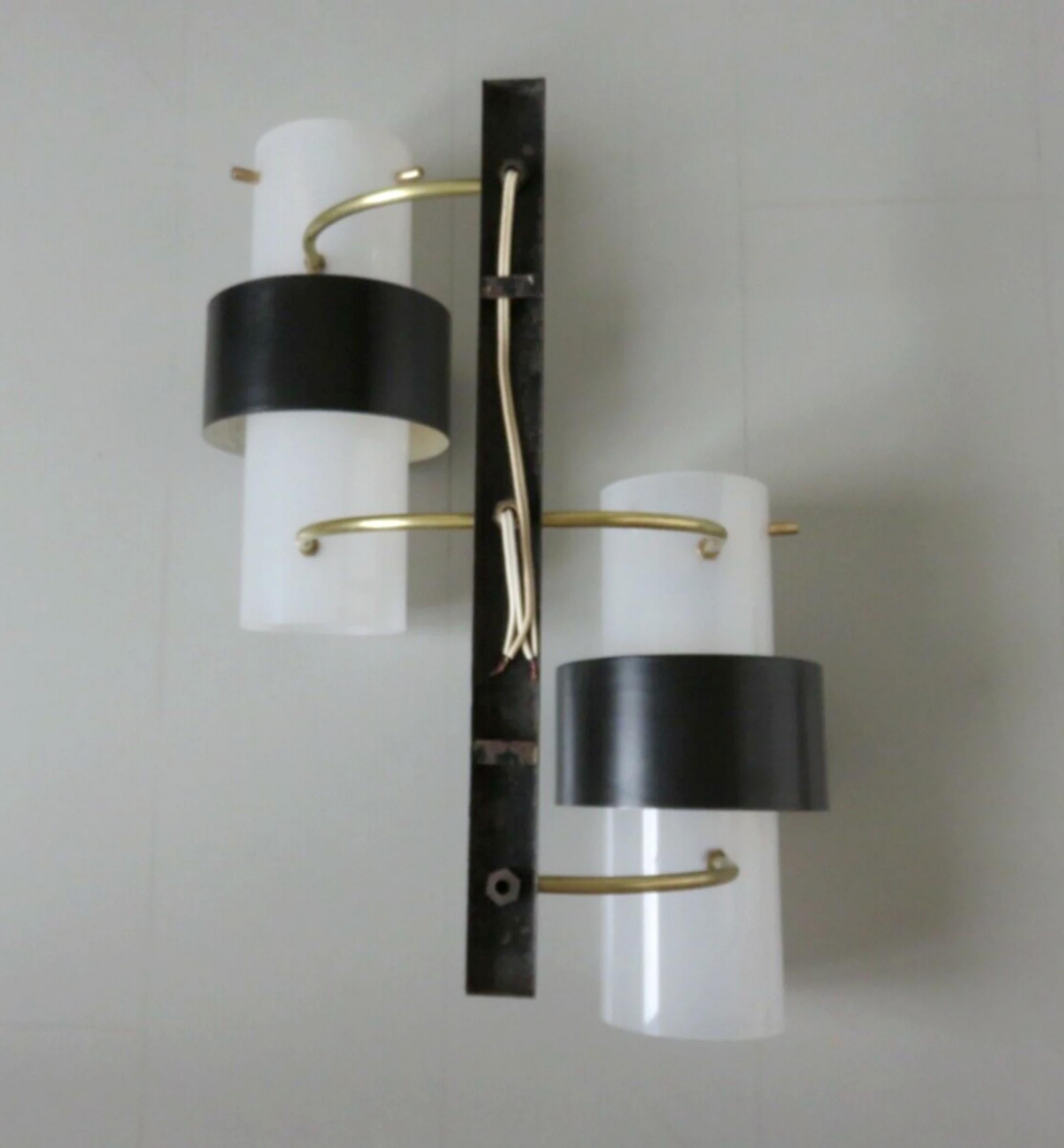 Double wall lamp in perspex, brass and black-lacquered metal, designed by Royal Lumière and published by Maison Lunel.
