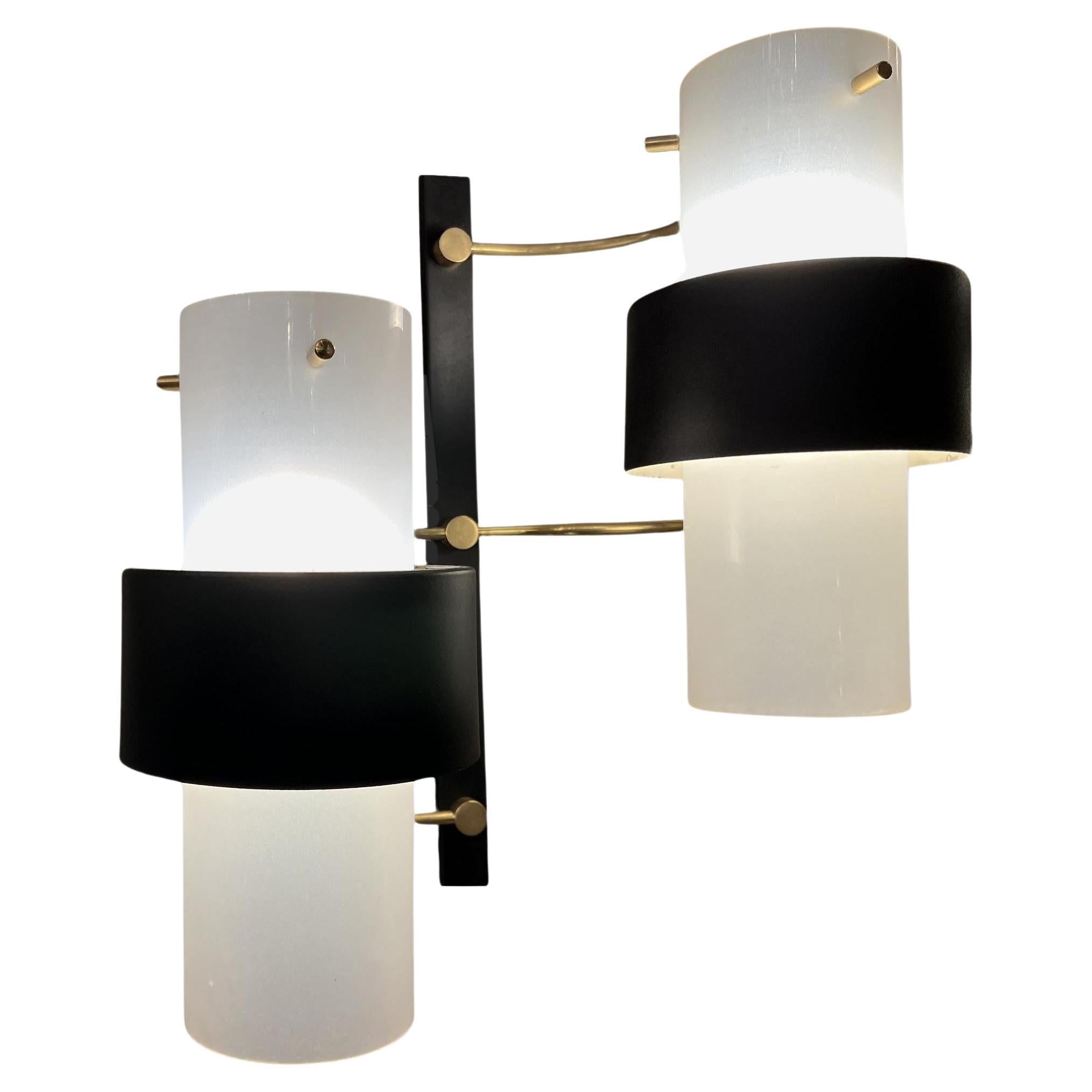 Double wall lamp perspex, brass and lacquered metal, Ed.Lunel France circa 1960 For Sale