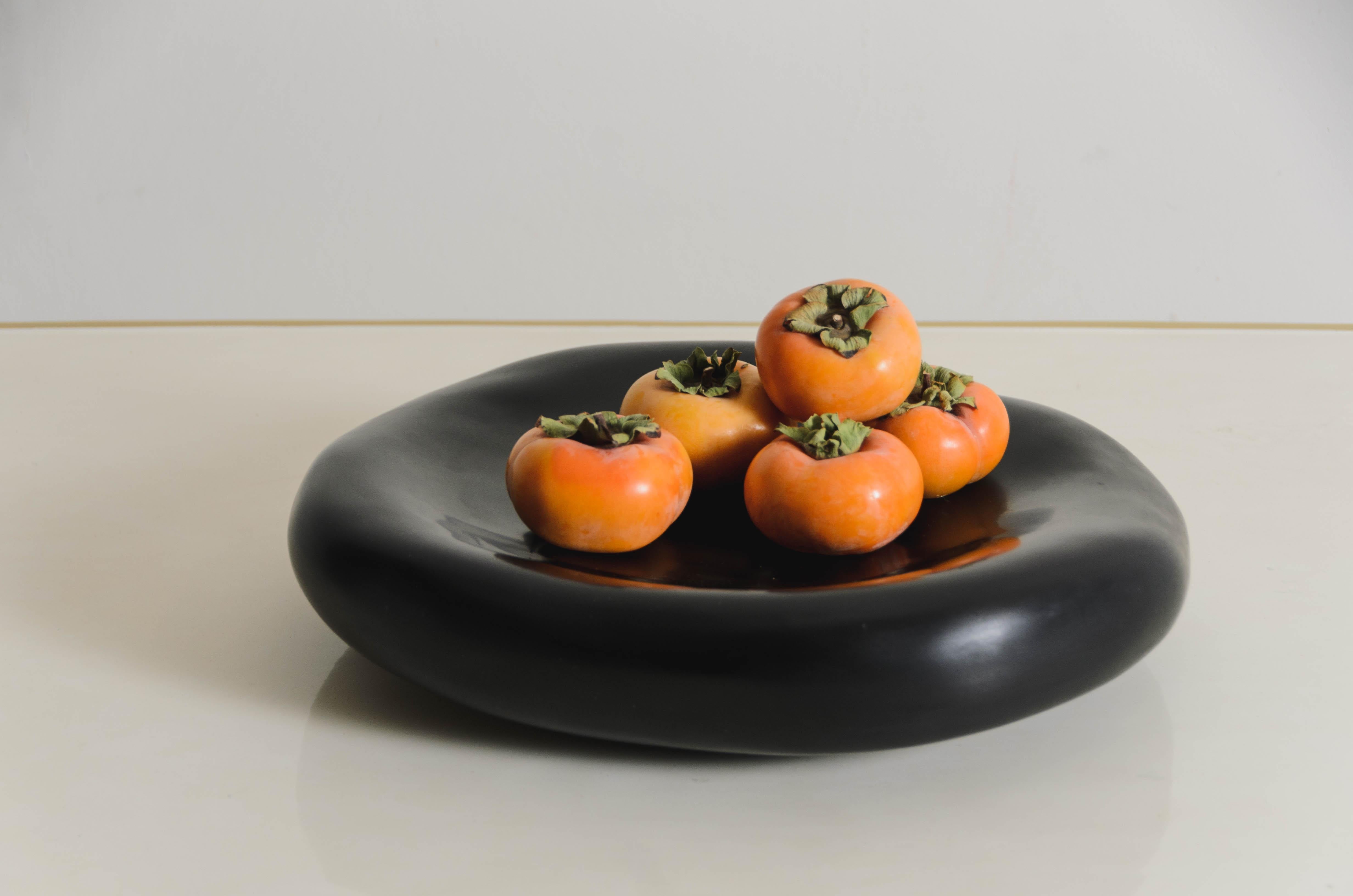 Repoussé Double Wall Sui Platter in Black Lacquer by Robert Kuo, Limited Edition For Sale