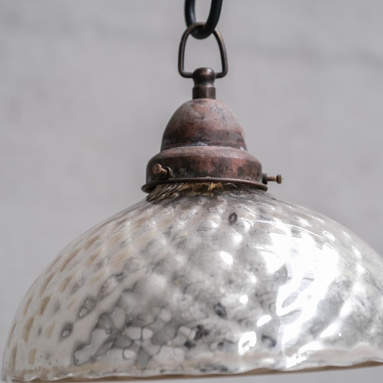 French Double Walled Antique Mercury Glass Reflector Pendant Light