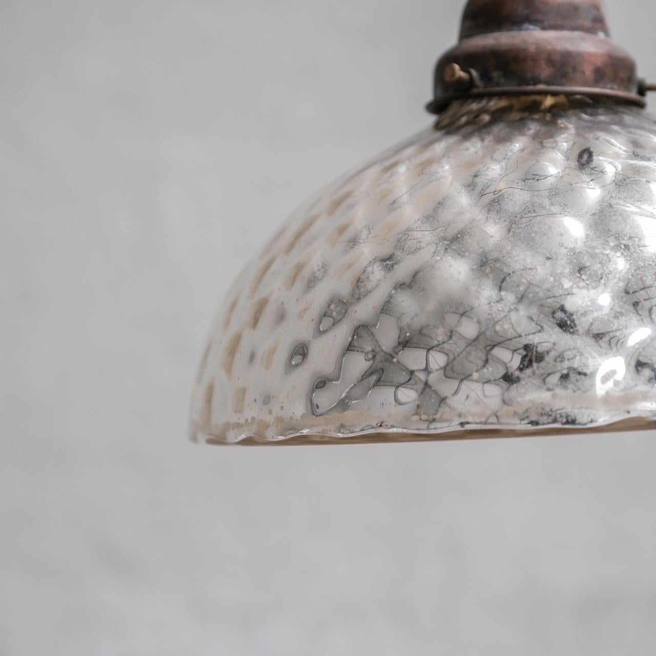 Double Walled Antique Mercury Glass Reflector Pendant Light In Good Condition In London, GB