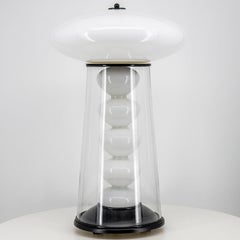 Doppelwandige Tischlampe aus transparentem Opalglas, Deutschland 1970