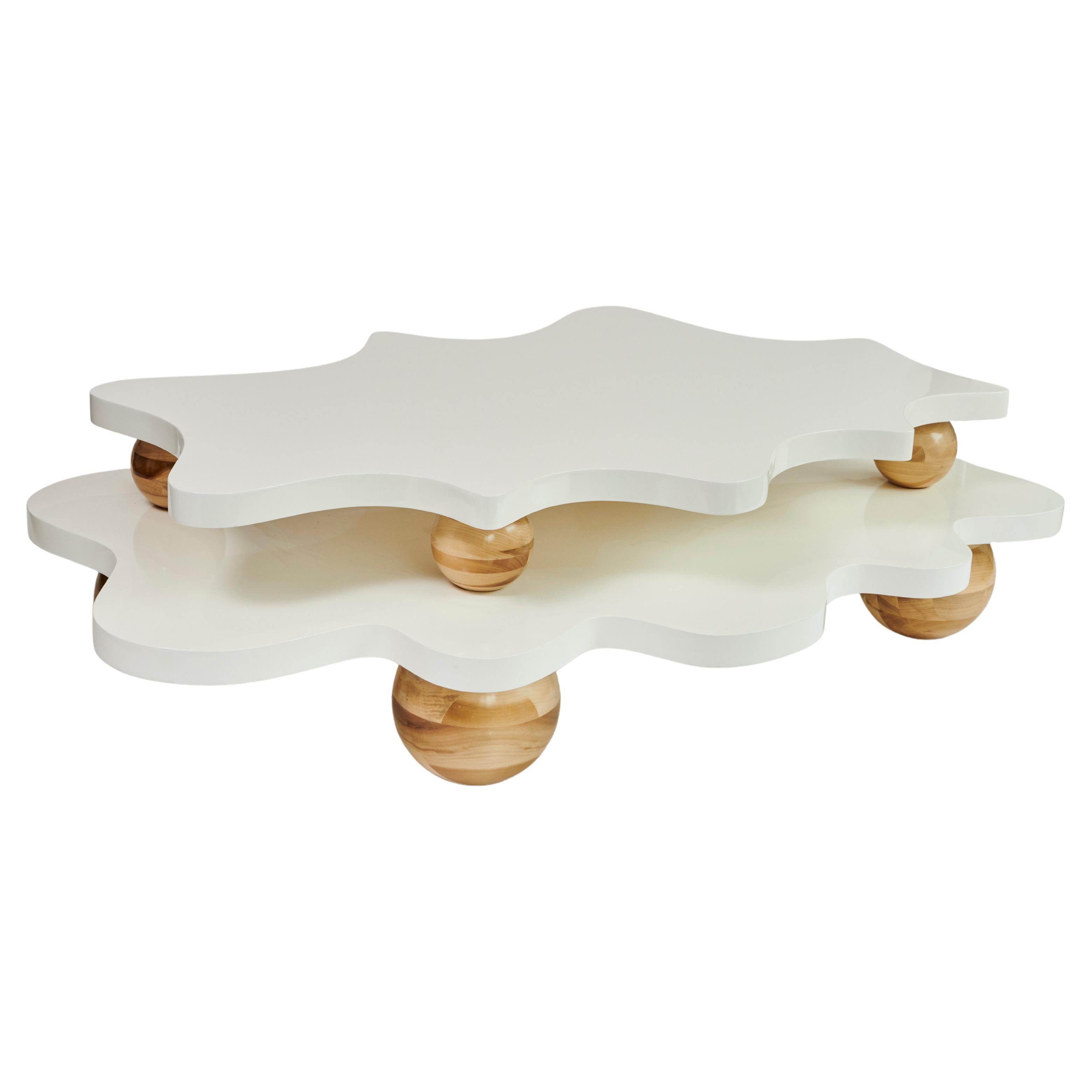 Double Wave Coffee Table, White Lacquer Table by Christian Siriano For Sale