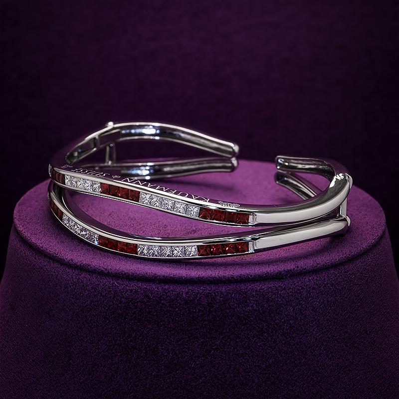 Princess Cut Double Wave Ruby & Diamond Bracelet For Sale