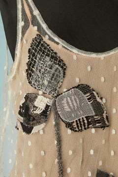 Double white embroidery tulle and sheer jersey tank top CHANEL