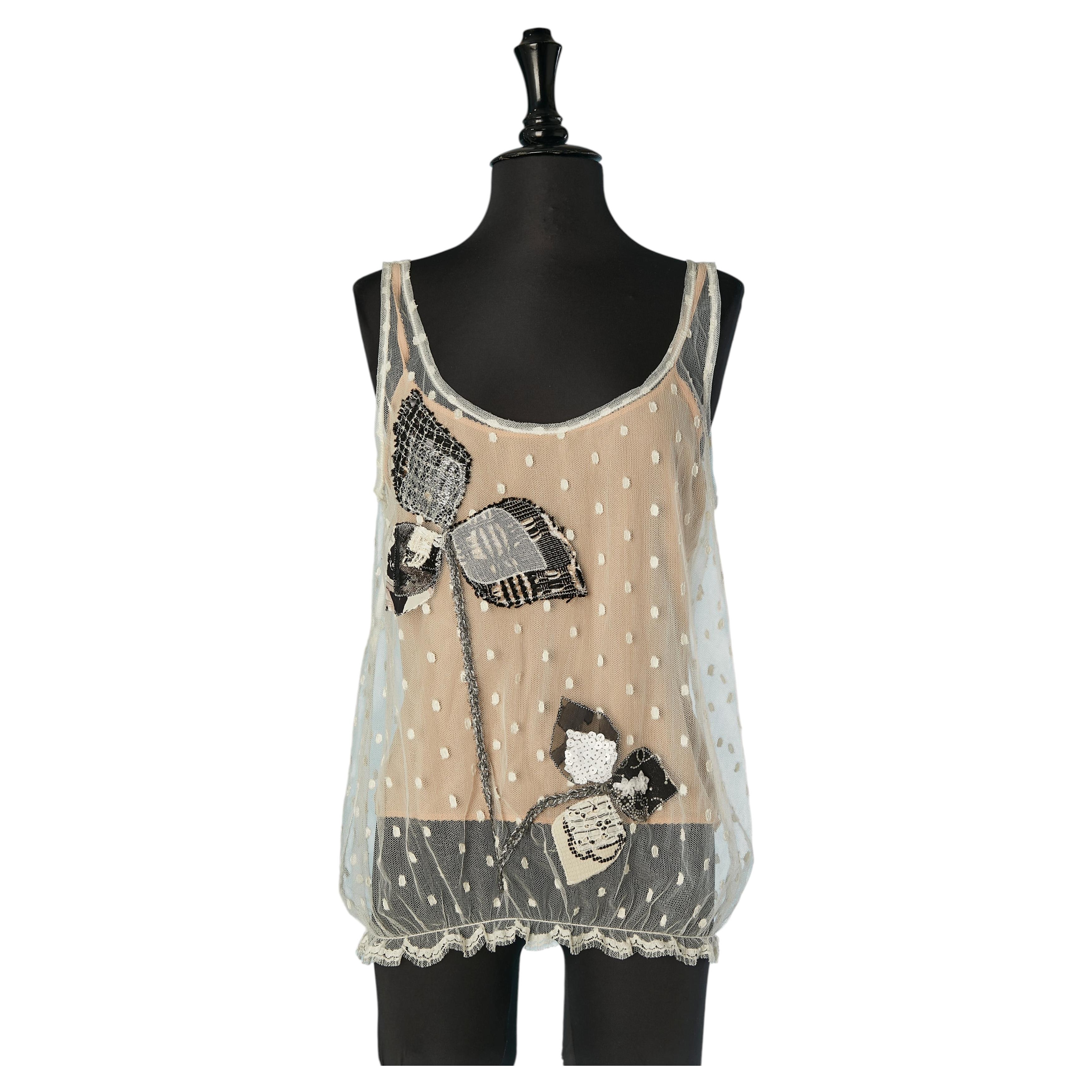 Tanktop aus doppeltem weißem Stick-Tüll und transparentem Jersey von CHANEL