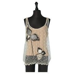 Double white embroidery tulle and sheer jersey tank top CHANEL