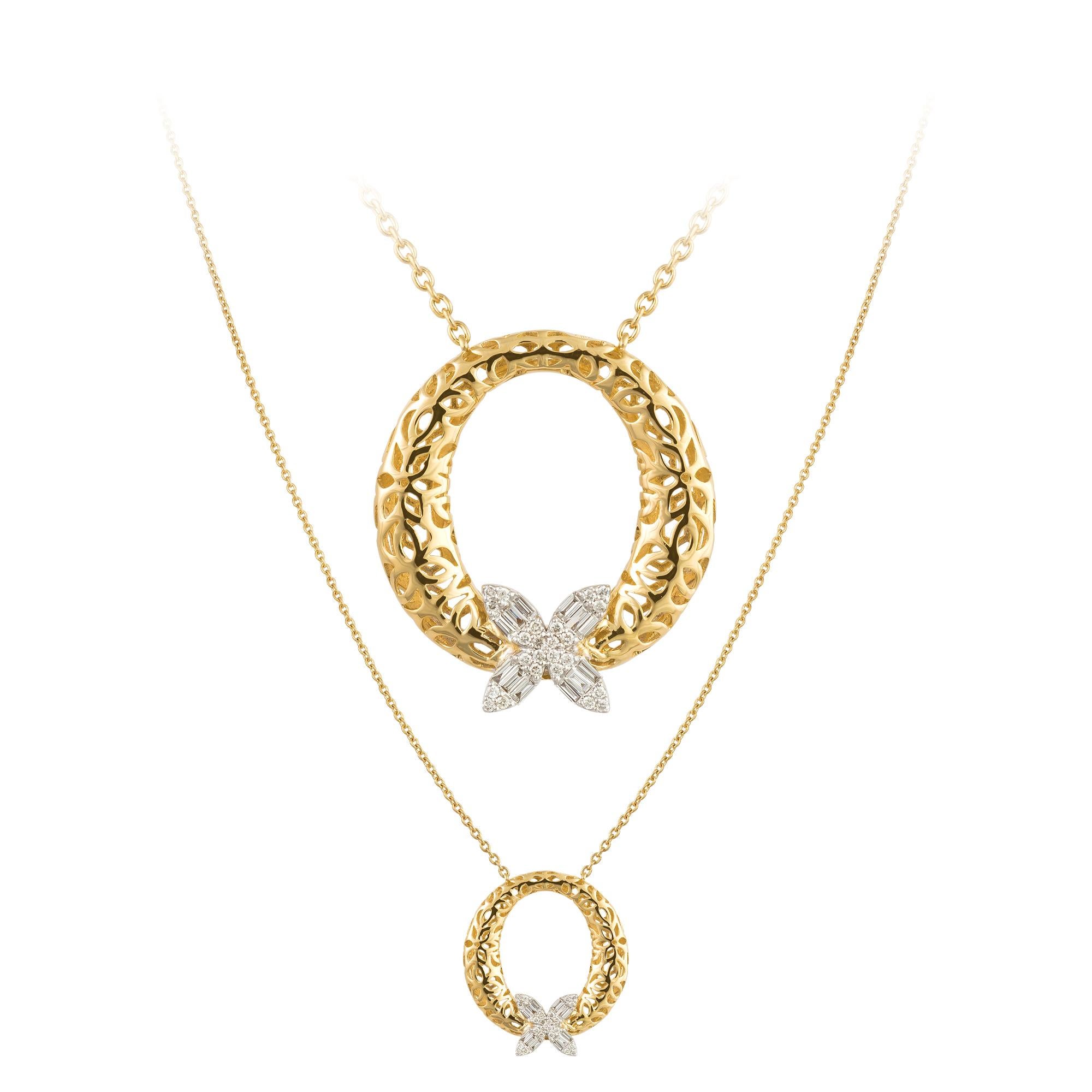 Collier double en or jaune blanc 18K avec diamants pour elle Neuf - En vente à Genève, GE