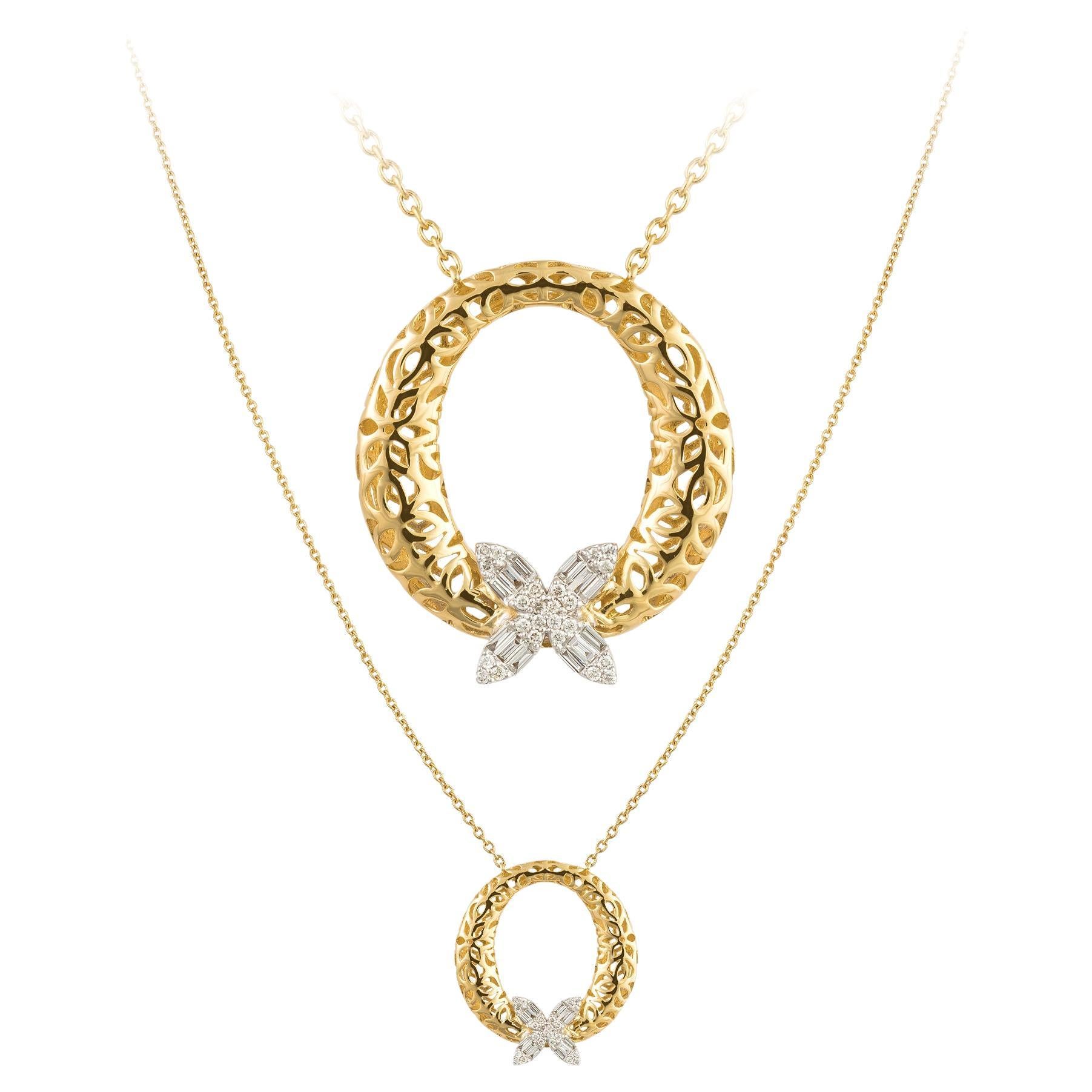 Double White Yellow Gold 18K Necklace Diamond for Her For Sale