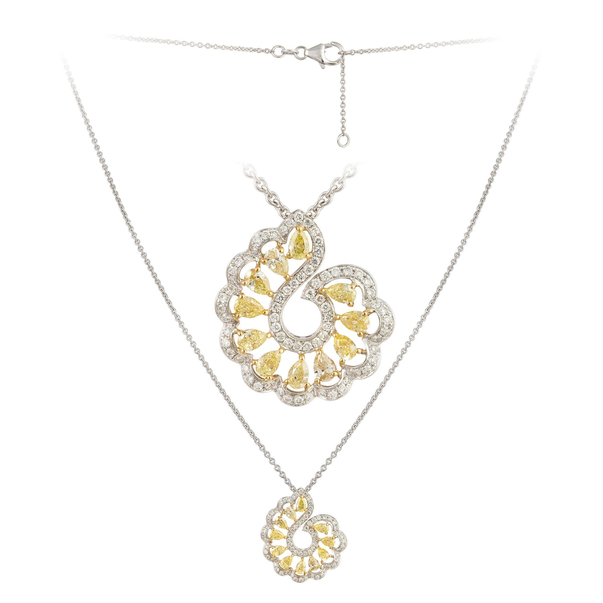 Modern Double White Yellow Gold 18K Necklace Yellow Diamond for Her For Sale