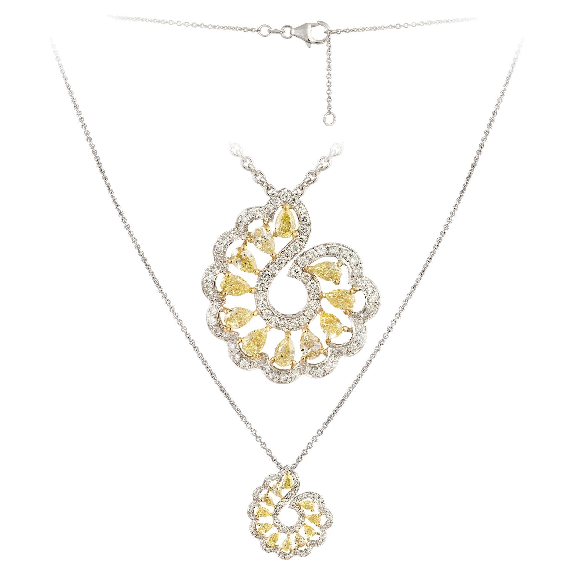 Double White Yellow Gold 18K Necklace Yellow Diamond for Her