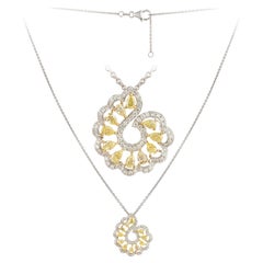 Double White Yellow Gold 18K Necklace Yellow Diamond for Her