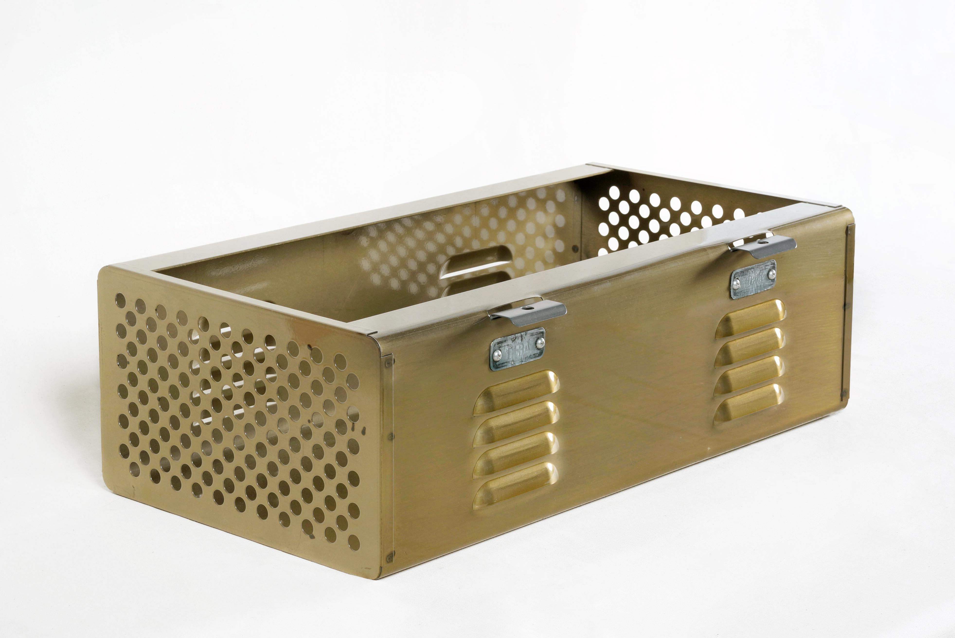 Our custom-made double wide locker baskets are inspired by an American varsity aesthetic of the 1950s-1960s. A creative storage piece well-suited for the kitchen, living room or studio alike. Baskets are newly made with vintage labels.

Pictures