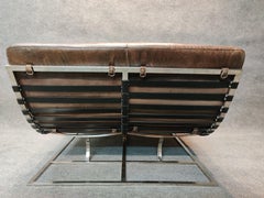 Contemporary RH Oviedo Distressed Leather Chrome Double Wide Chaise Lounge Chair