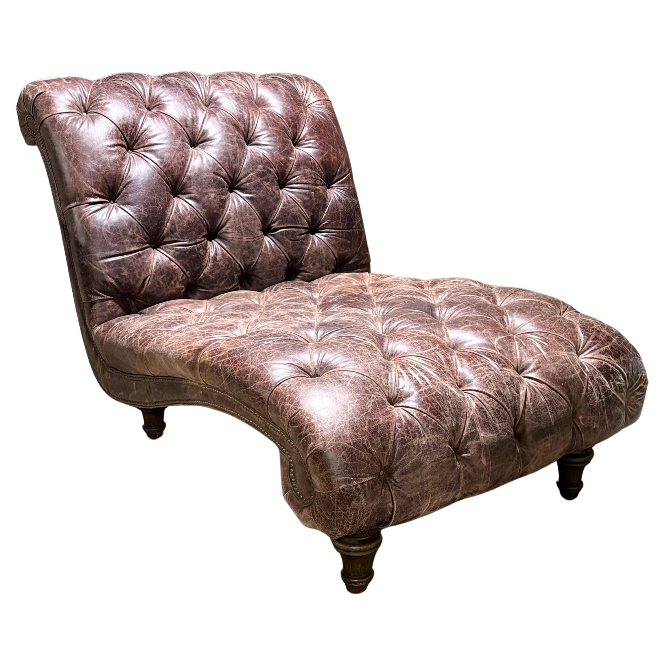 Double Wide Tufted Leather Chaise Lounge