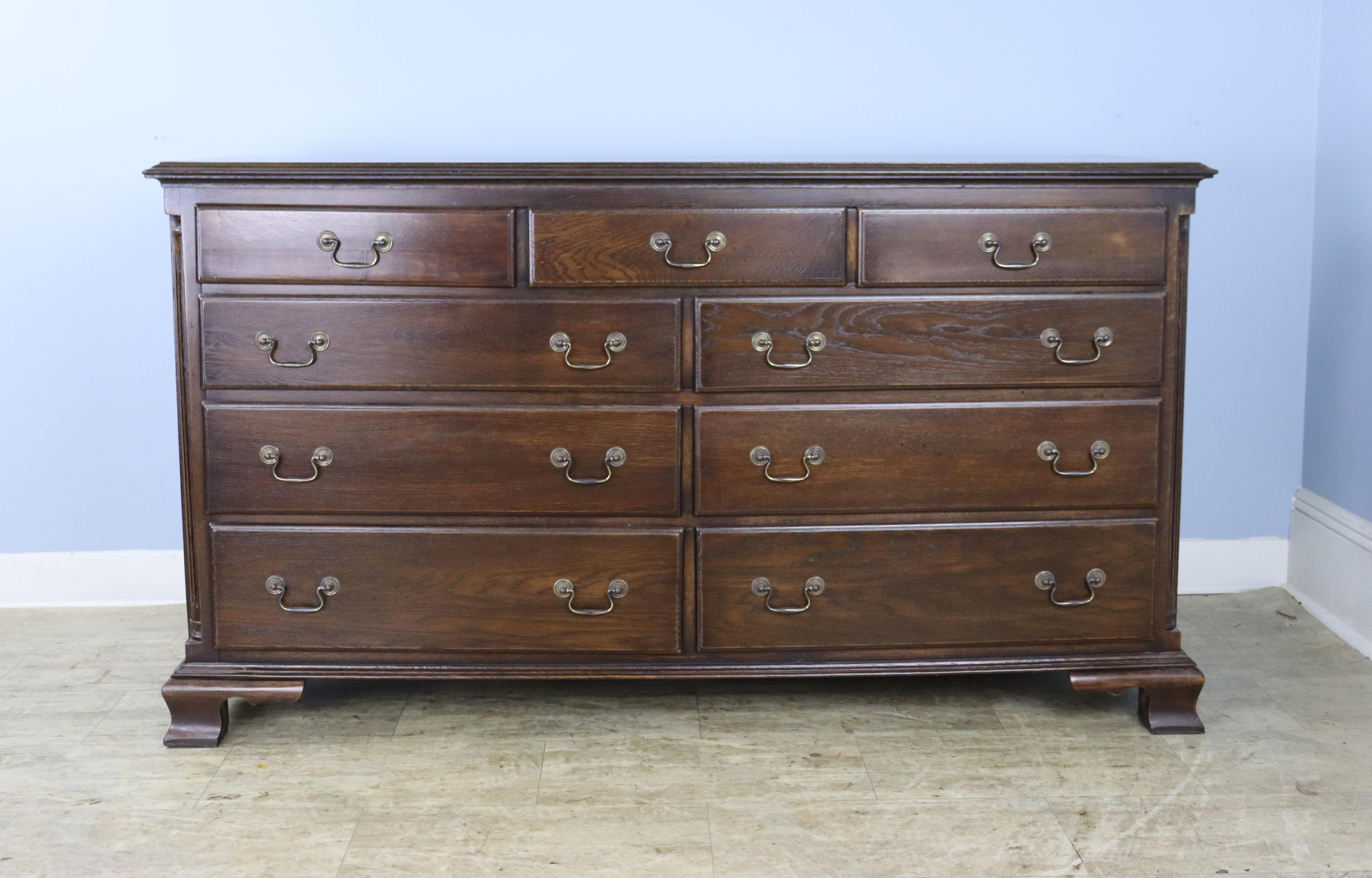 English Double Width Oak Chest of Drawers, Custom Made for Briggs House