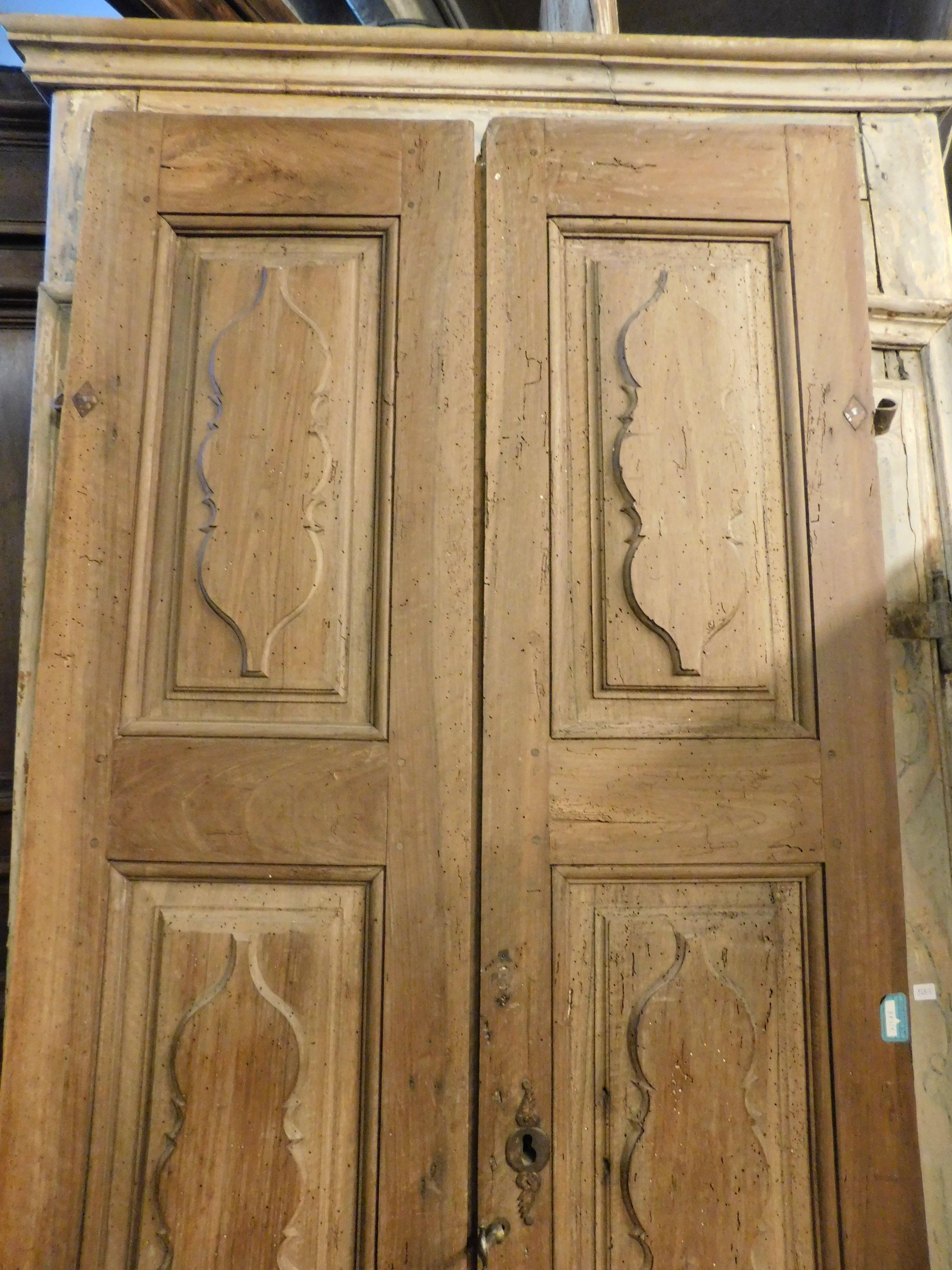 Double wing door, carved in walnut, 18th century, Italy In Good Condition For Sale In Cuneo, Italy (CN)