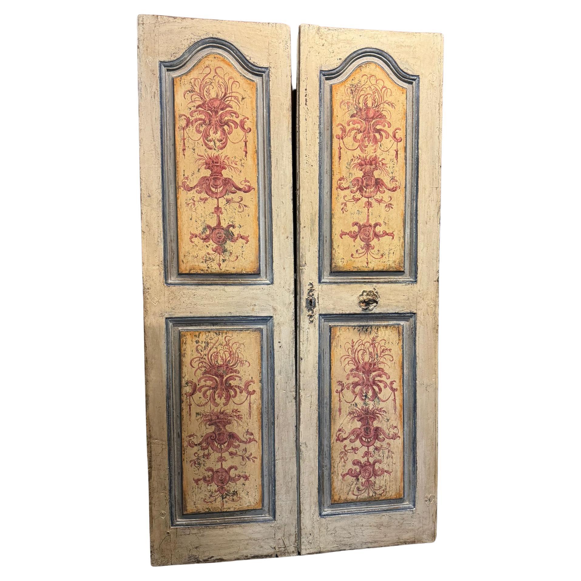 Porte intérieure à double aile, en bois richement peint, Italie
