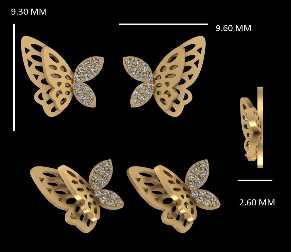 Double Winged Butterfly Diamond Earrings for Girls/Kids in 18K Solid Gold In New Condition For Sale In New Delhi, DL