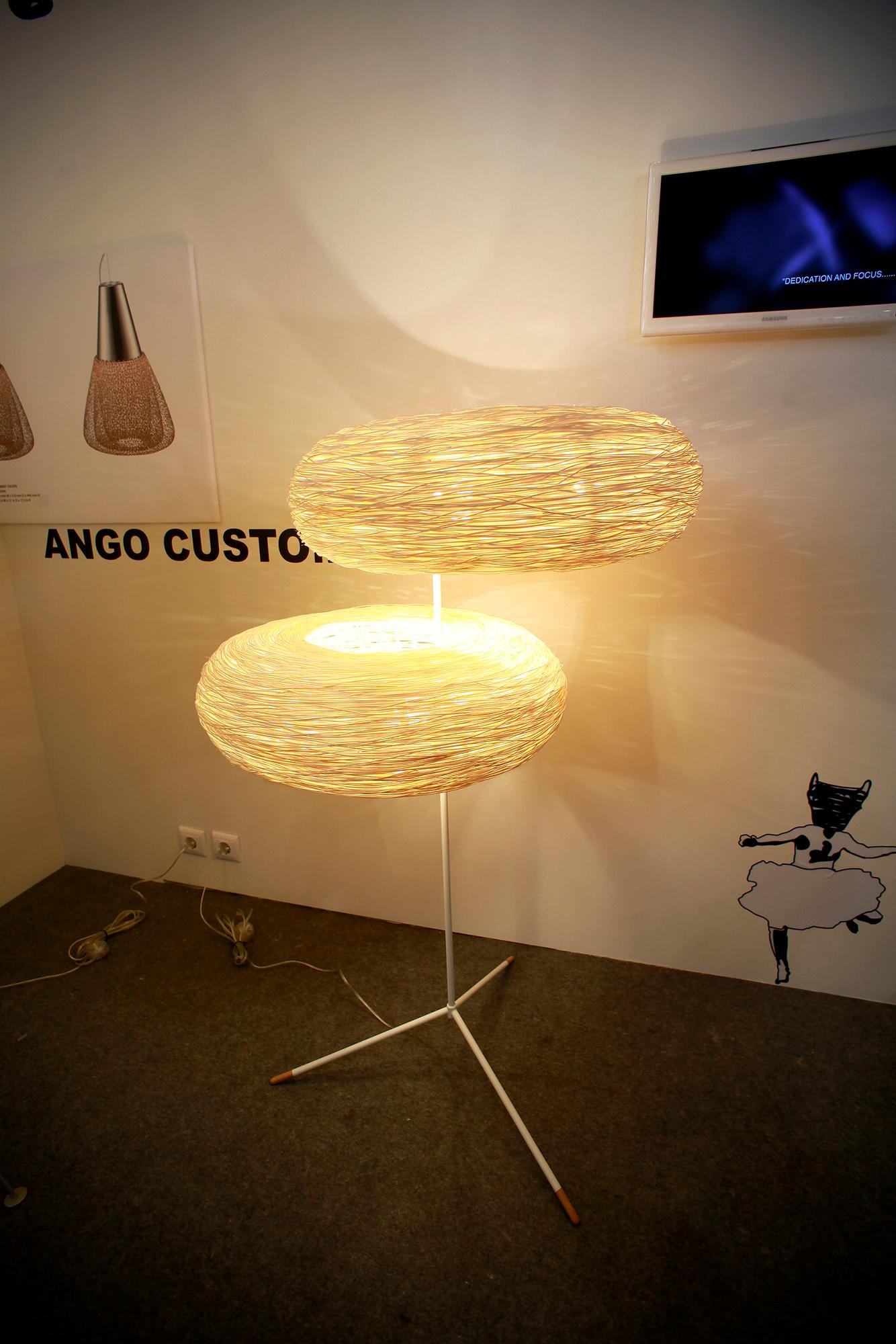 Modern Double World by Ango, Double Rattan Hand-Woven Floor Lamp Design For Sale