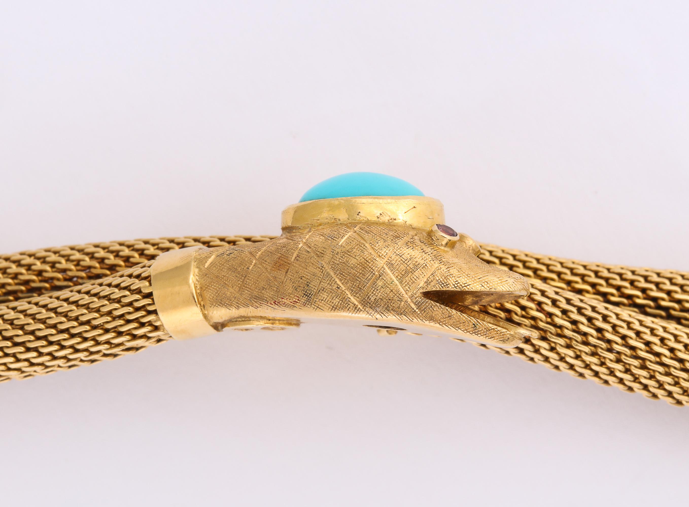 Double Woven Snake Bracelet with Persian Turquoise Head and Ruby Eyes 6