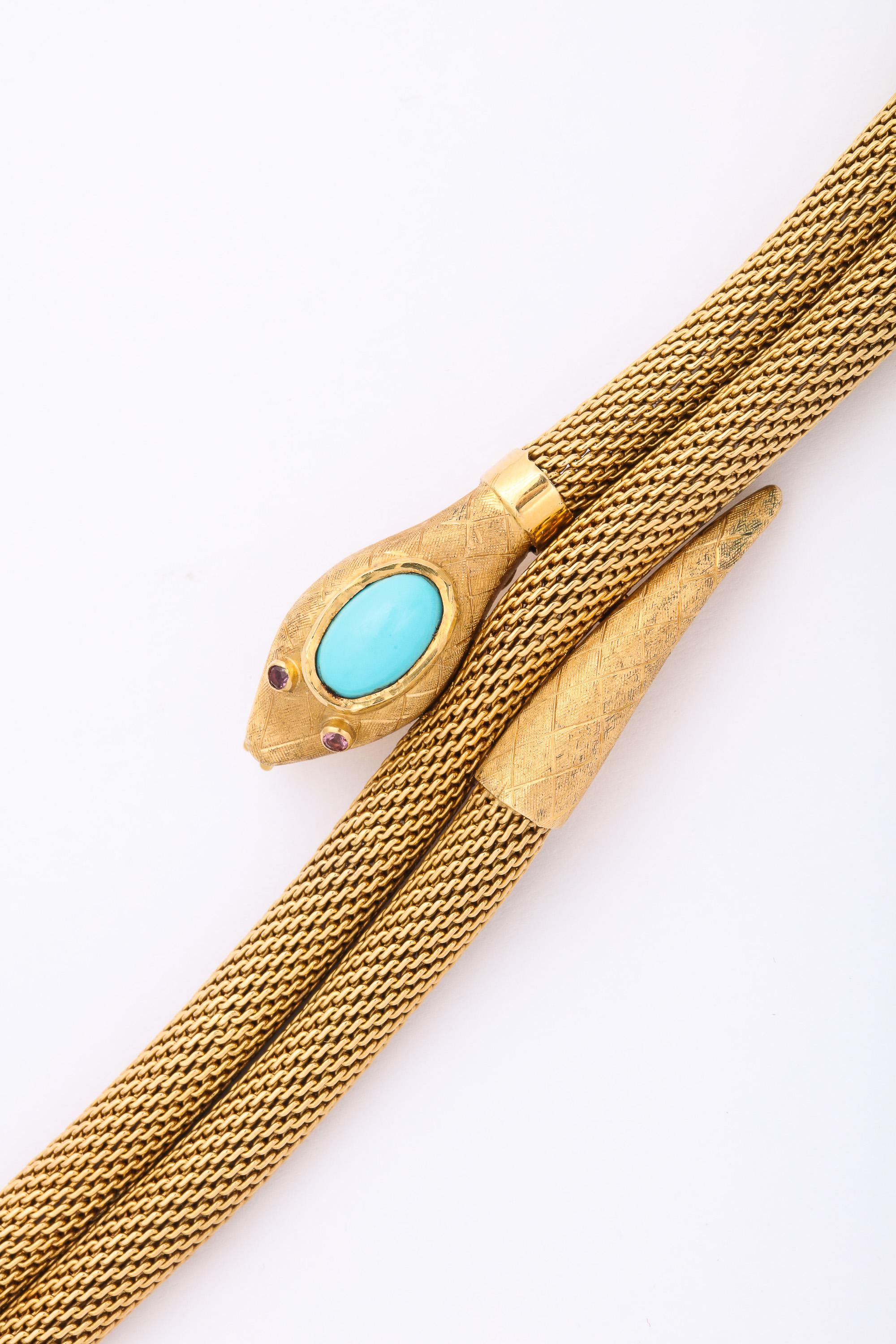 Double Woven Snake Bracelet with Persian Turquoise Head and Ruby Eyes 7