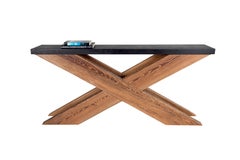 Table console double X avec plateau en pierre