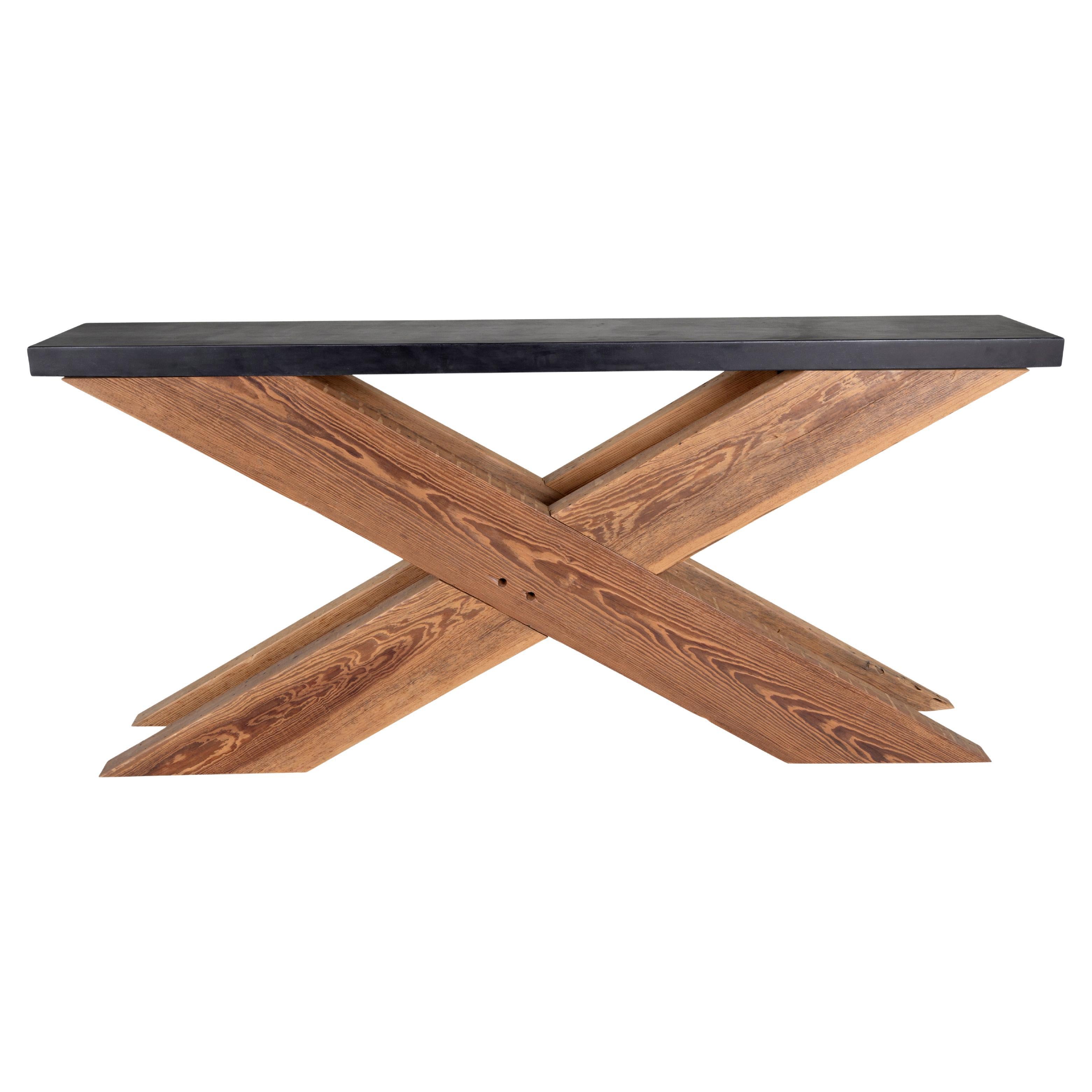 Table console double X avec plateau en pierre
