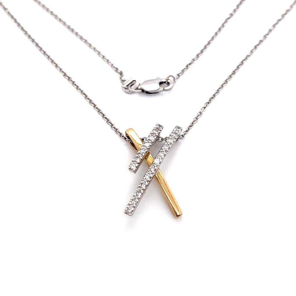 Contemporary Double X Mother and Child Two-Tone 14K Gold and Diamond Slide Pendant Necklace For Sale