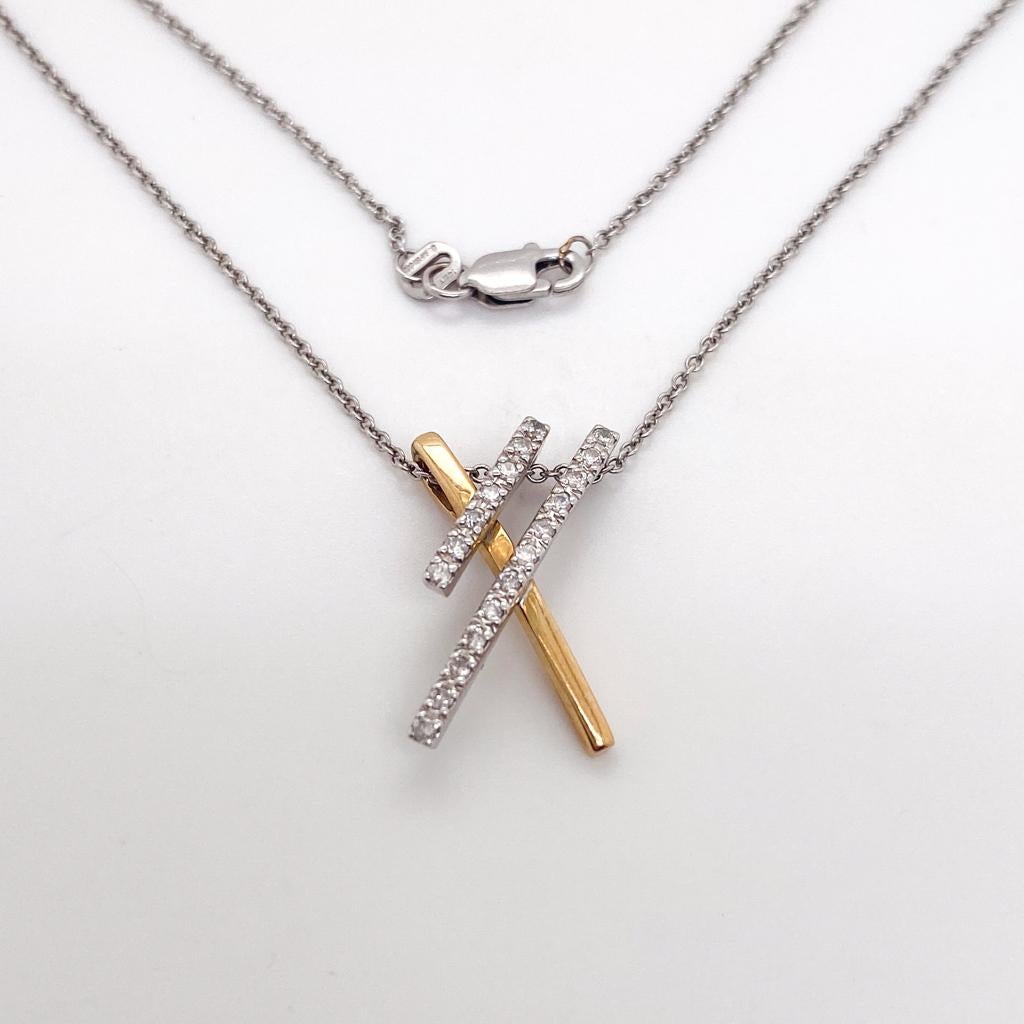 Double X Mother and Child Two-Tone 14K Gold and Diamond Slide Pendant Necklace In Excellent Condition For Sale In Austin, TX