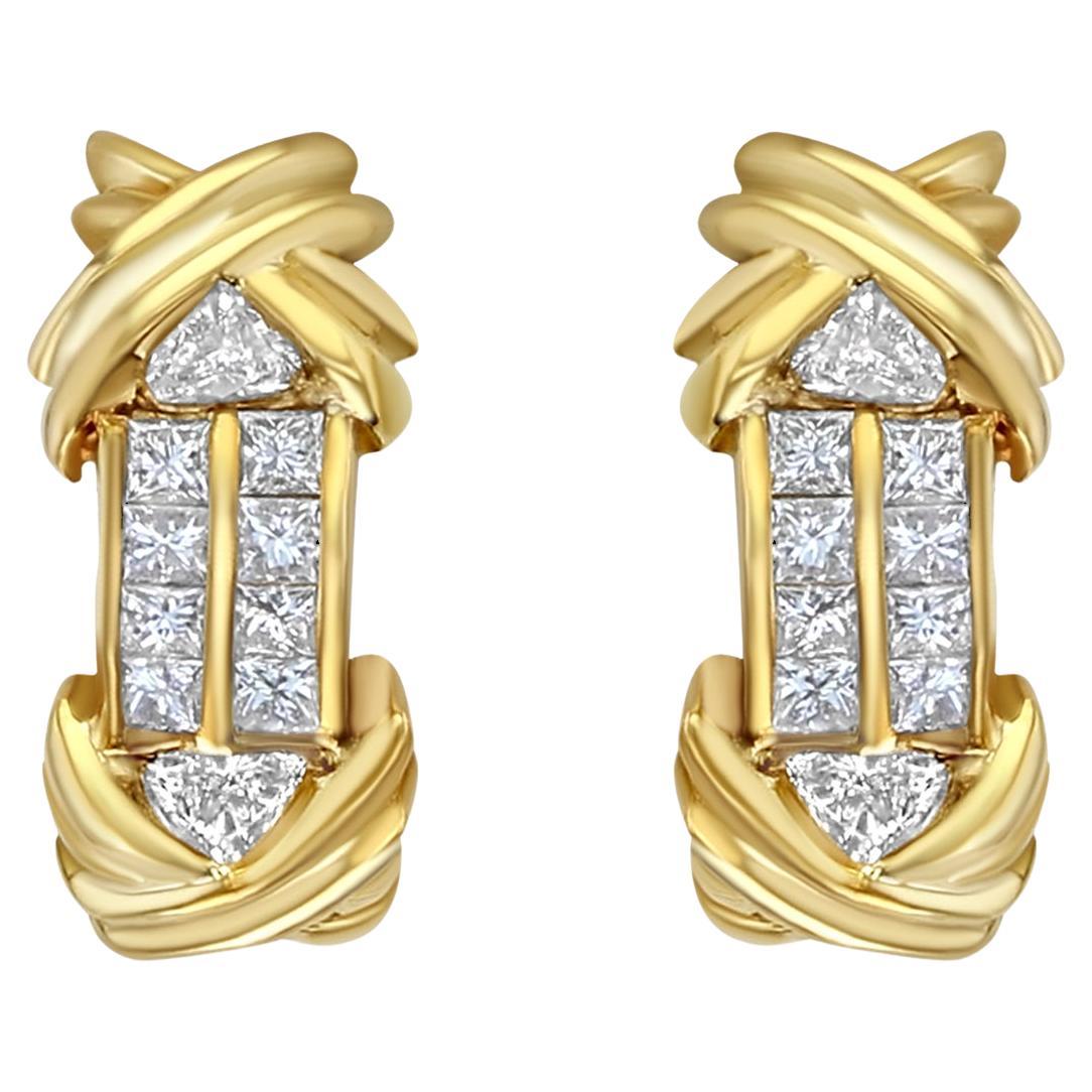 Double 'X' Princess & Trillion Cut Diamond Earrings 14k Yellow Gold