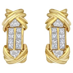 Double 'X' Princess & Trillion Cut Diamond Earrings 14k Yellow Gold