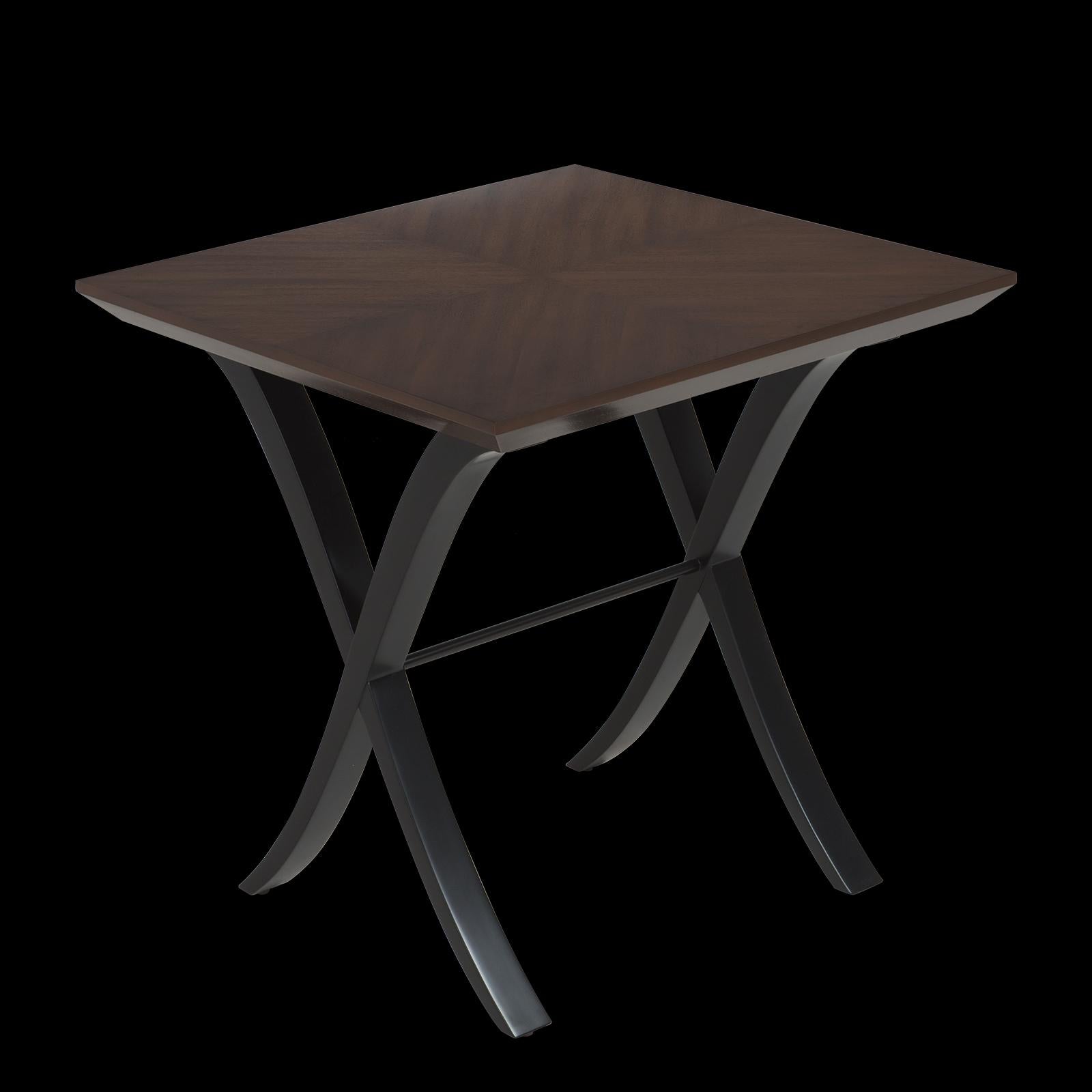 Side table double X with veneered mahogany
top and with twin cross feet in forged iron in black
satin finish.