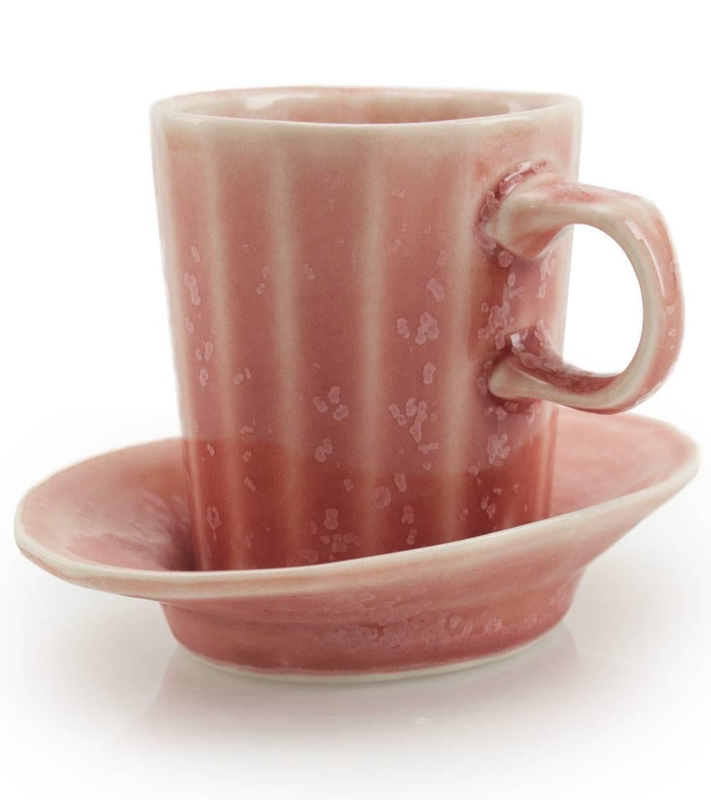 Cast Doubleshot Espresso Cup and Saucer Set of Four Contemporary Glazed Porcelain
