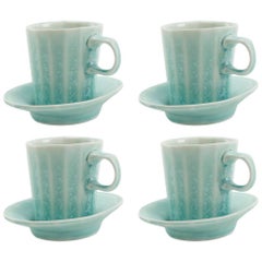 Doubleshot Espresso Cup and Saucer Set of Four Contemporary Glazed Porcelain