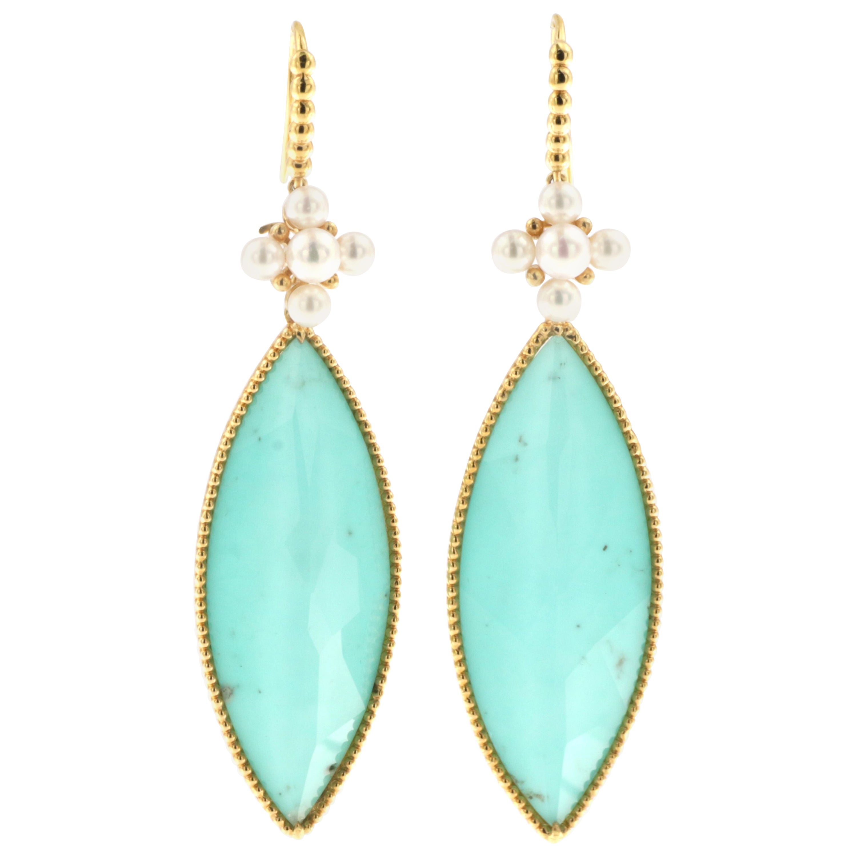 Boucles d
oreilles doublet 27.29 carats Turquoise cristal de roche perle or